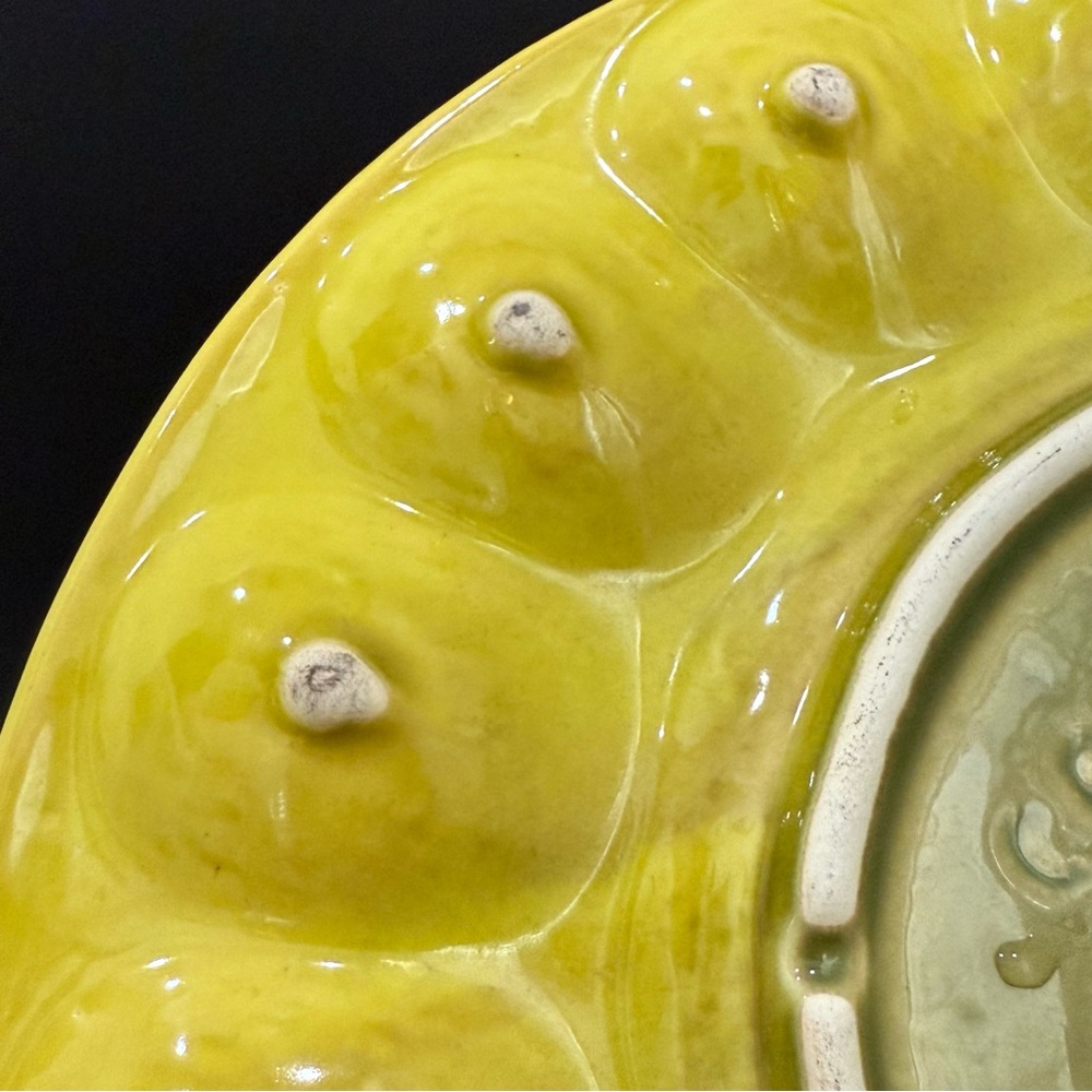 Vintage California Pottery Yellow Glazed Rooster Deviled Egg Plate 12” Platter - Picture 15 of 16